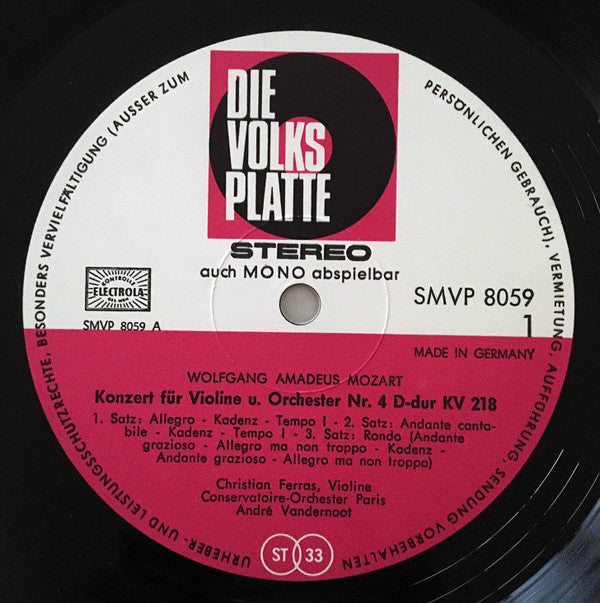 Violinkonzerte Nr. 4 D-Dur KV 218 Und Nr.5 A-Dur KV 219 *GERMANY* | Near Mint (NM) Excellent (EX) Get Cheap Vinyl