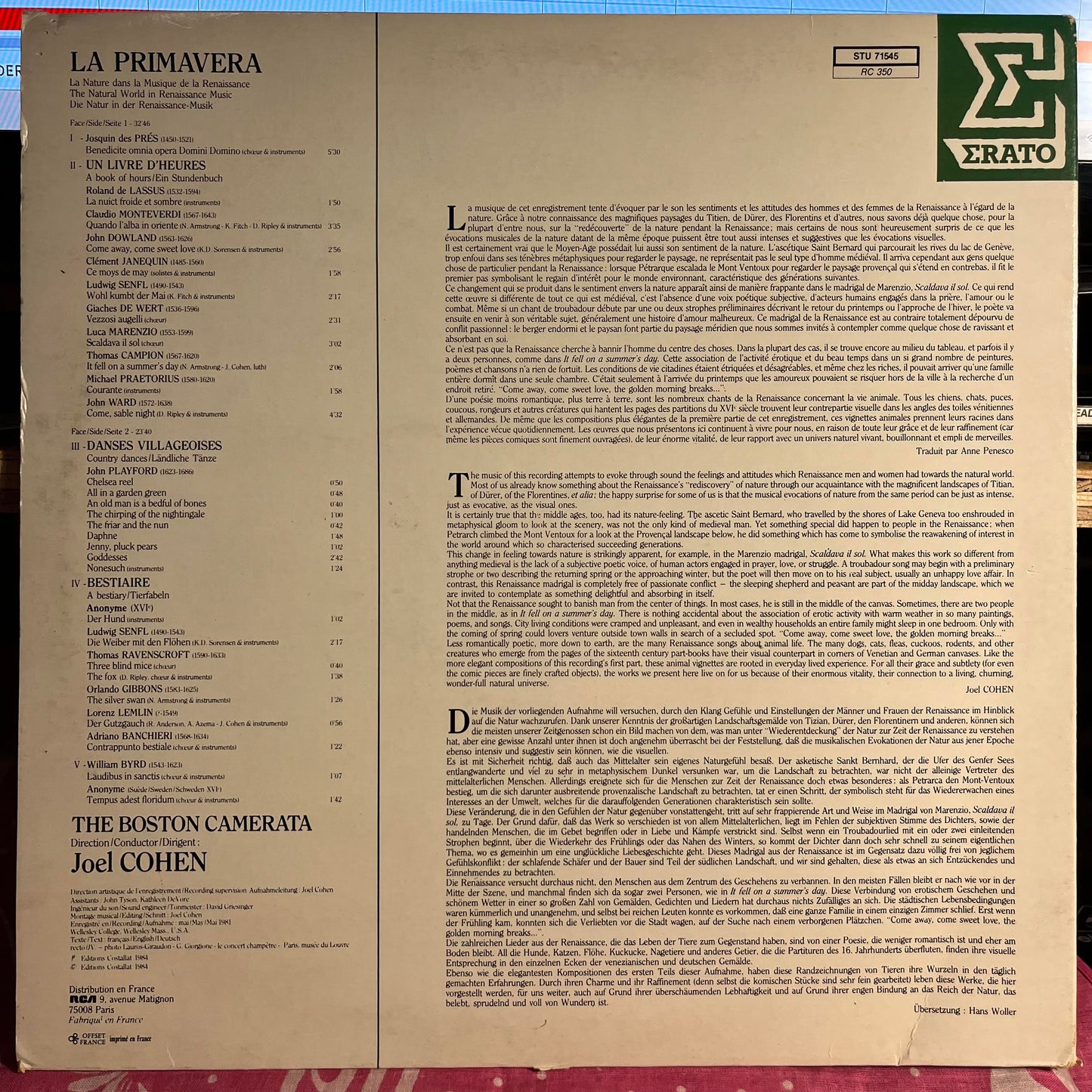 La Primavera (La Nature Dans La Musique De La Renaissance) | Near Mint (NM) Near Mint (NM) Get Cheap Vinyl