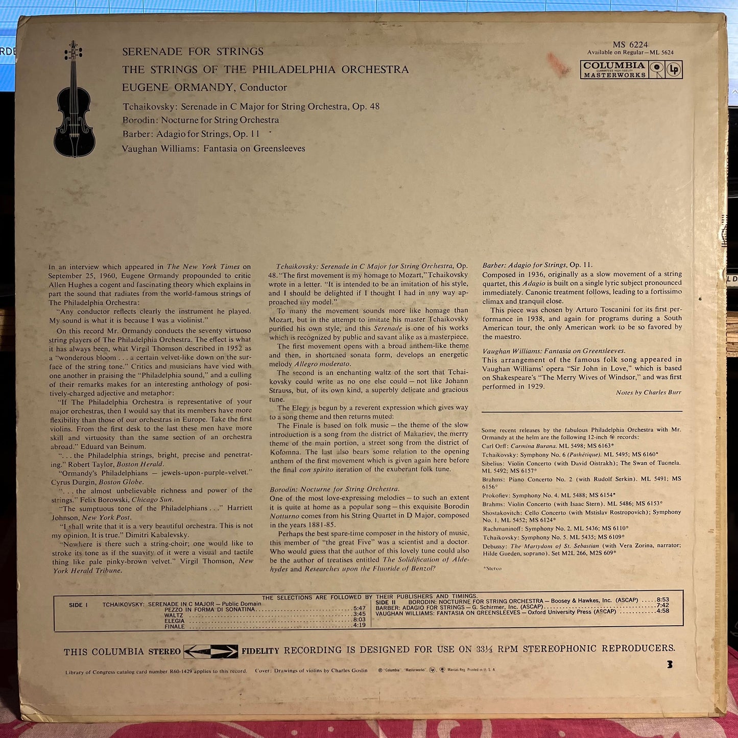 Serenade For Strings *STEREO* | Very Good Plus (VG+) Very Good (VG) Get Cheap Vinyl