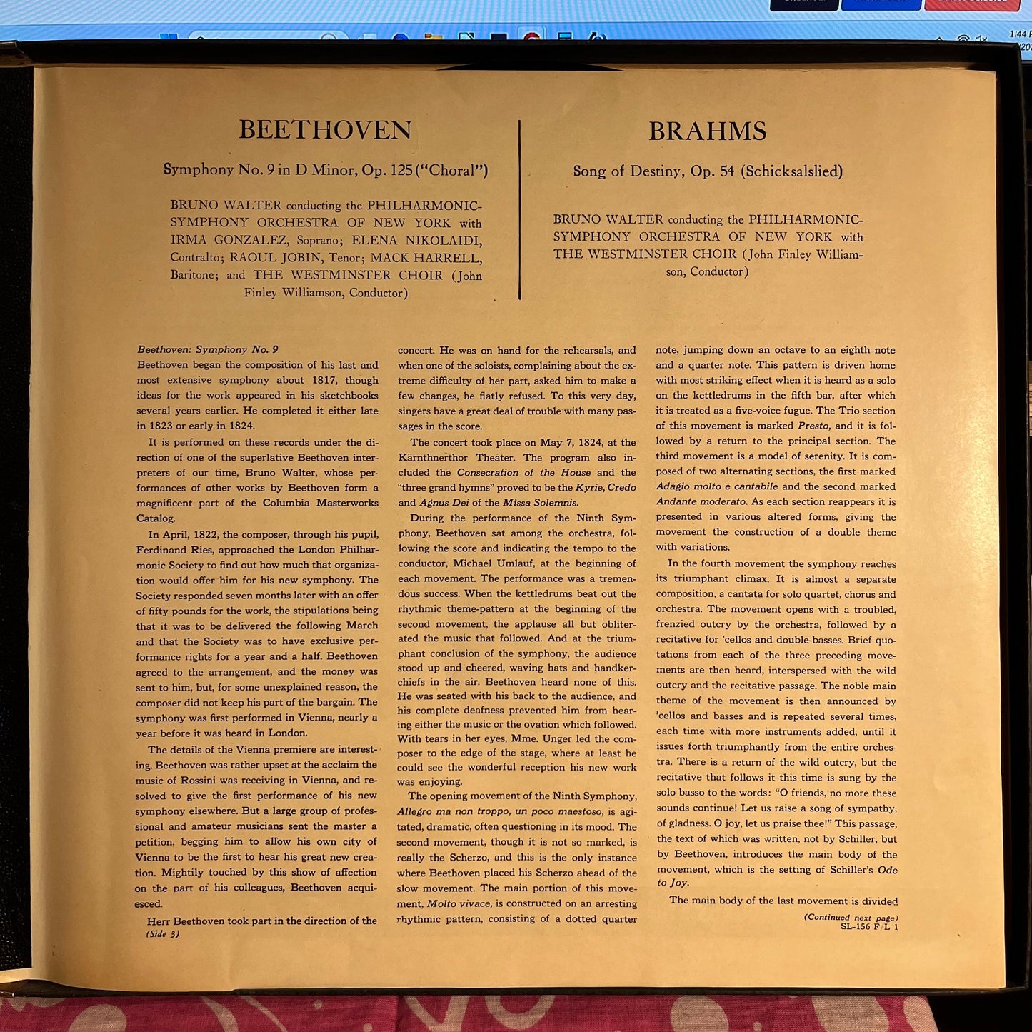 Symphony No. 9 In D Minor, Op. 125 (Choral) / Song Of Destiny, Op. 54 (Schicksalslied) | Very Good Plus (VG+) Near Mint (NM) Get Cheap Vinyl