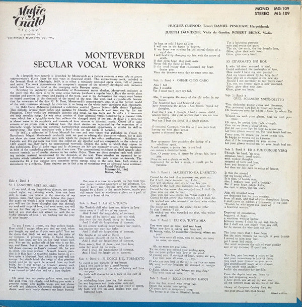 Secular Vocal Works | Very Good Plus (VG+) Near Mint (NM) Get Cheap Vinyl