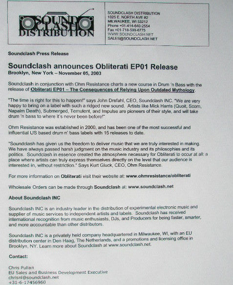 Obliterati EP 1 - The Consequences Of Relying Upon Outdated Mythology | Excellent (EX) Very Good Plus (VG+) Get Cheap Vinyl