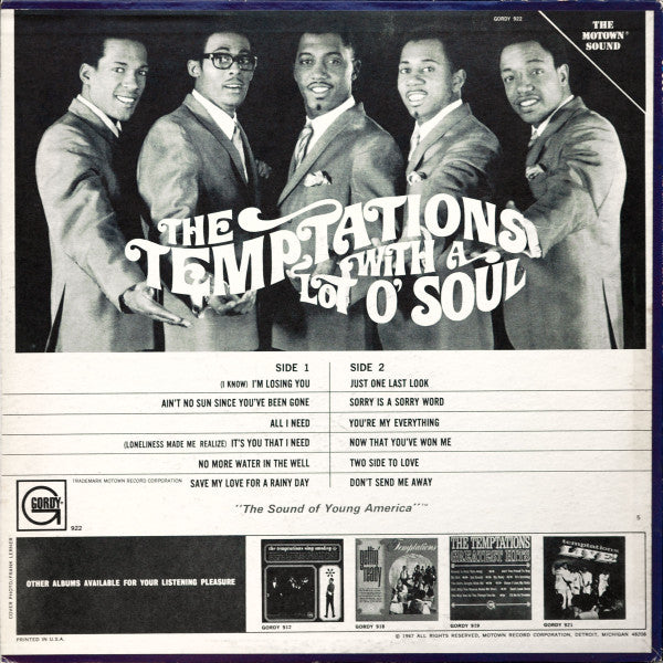 The Temptations With A Lot O' Soul | Excellent (EX) Very Good Plus (VG+) Get Cheap Vinyl