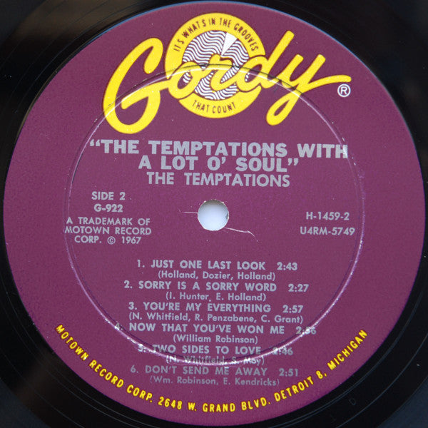 The Temptations With A Lot O' Soul | Excellent (EX) Very Good Plus (VG+) Get Cheap Vinyl