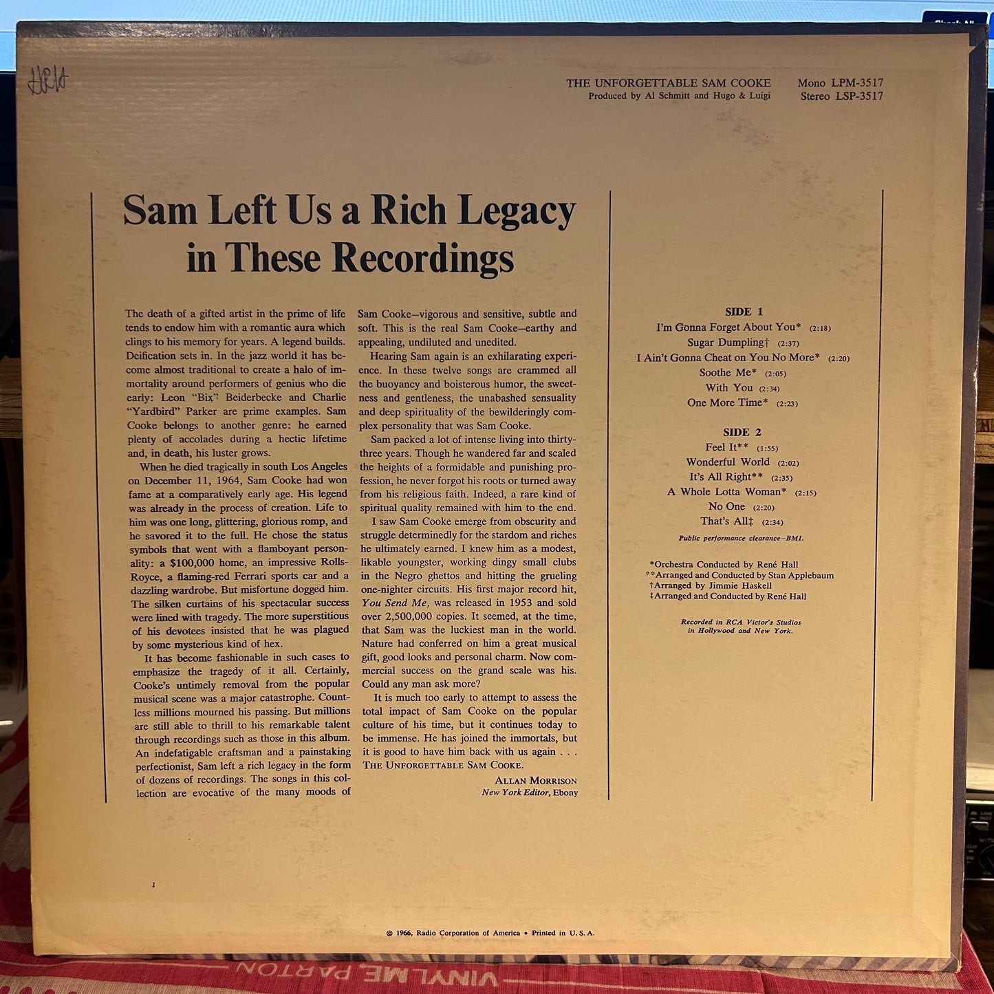 The Unforgettable Sam Cooke | Excellent (EX) Very Good Plus (VG+) Get Cheap Vinyl