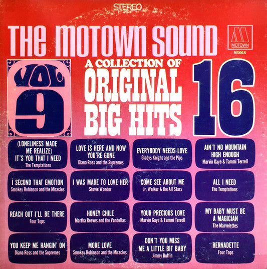 The Motown Sound (A Collection Of 16 Original Hits Vol. 9) (VINYL) | Excellent (EX) Very Good Plus (VG+) Get Cheap Vinyl
