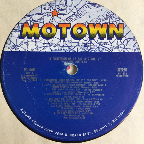The Motown Sound (A Collection Of 16 Original Hits Vol. 9) (VINYL) | Excellent (EX) Very Good Plus (VG+) Get Cheap Vinyl