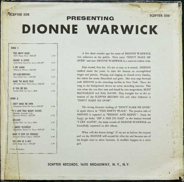 Presenting Dionne Warwick | Very Good Plus (VG+) Excellent (EX) Get Cheap Vinyl