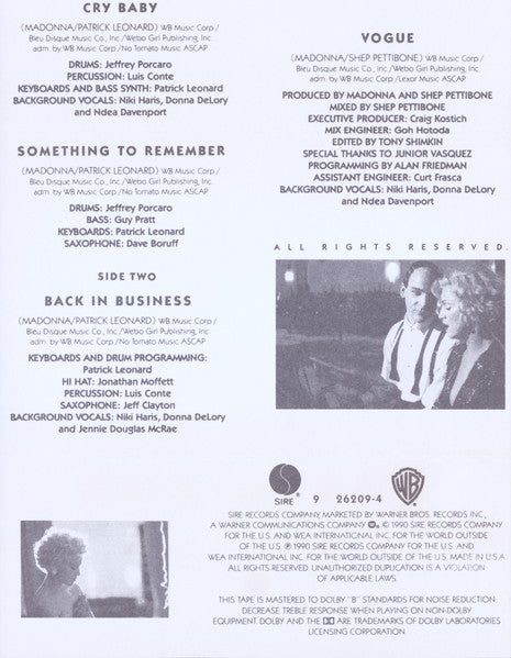 I'm Breathless (Music From And Inspired By The Film Dick Tracy) *CASSETTE* | Near Mint (NM) Near Mint (NM) Get Cheap Vinyl