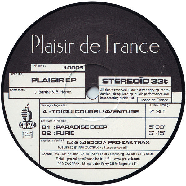 Plaisir EP | Excellent (EX) Very Good (VG) Get Cheap Vinyl