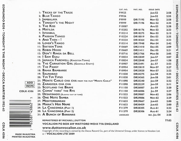 Tonight's The Night - Decca Rarities 1952-63 *CD* | Mint (M) Mint (M) Get Cheap Vinyl