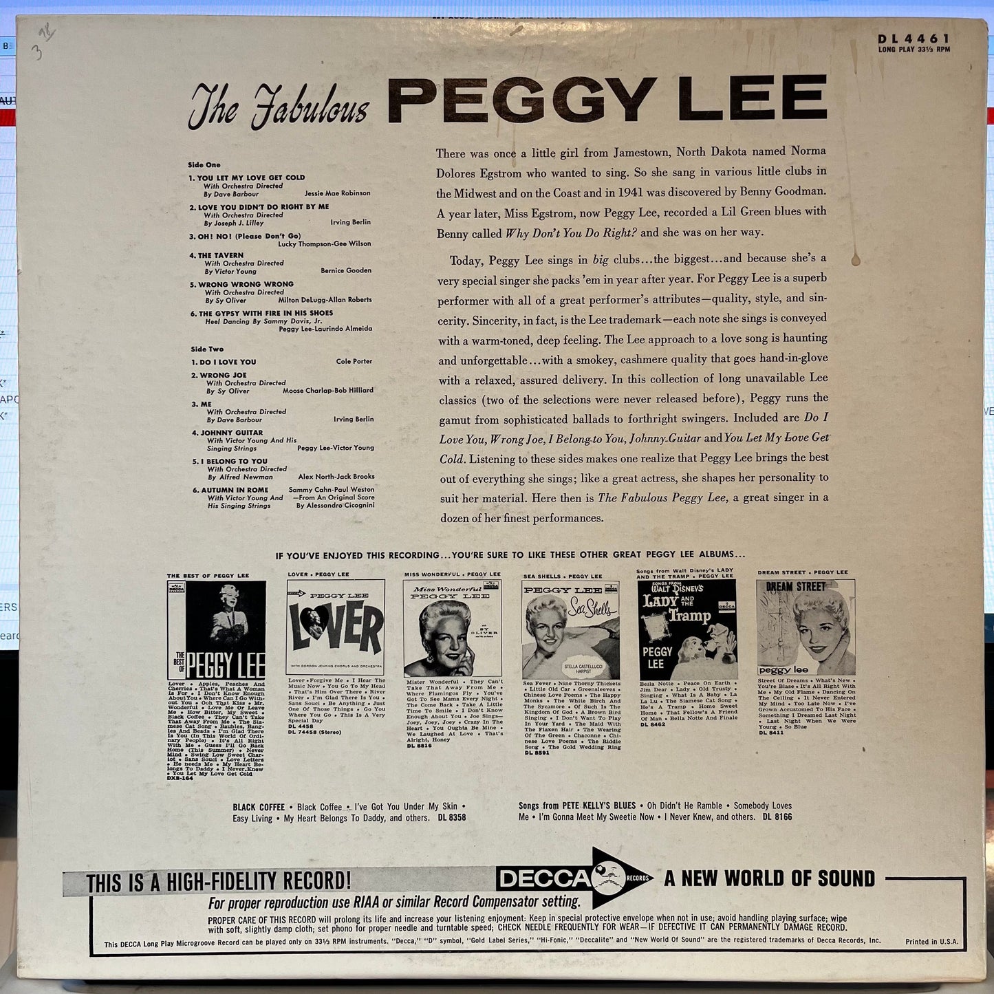The Fabulous Peggy Lee | Excellent (EX) Near Mint (NM) Get Cheap Vinyl