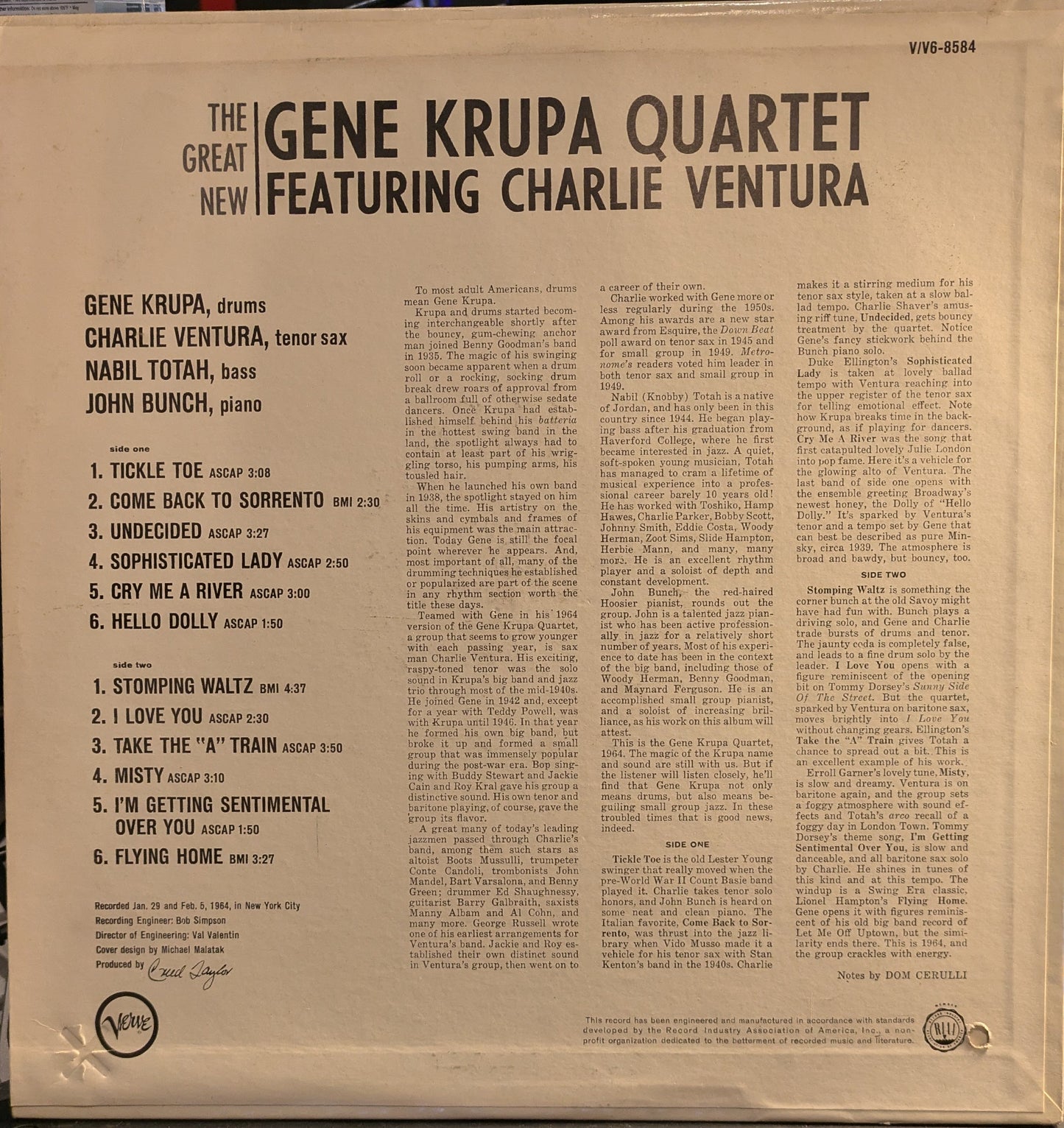 The Great New Gene Krupa Quartet Featuring Charlie Ventura | Excellent (EX) Excellent (EX) Get Cheap Vinyl