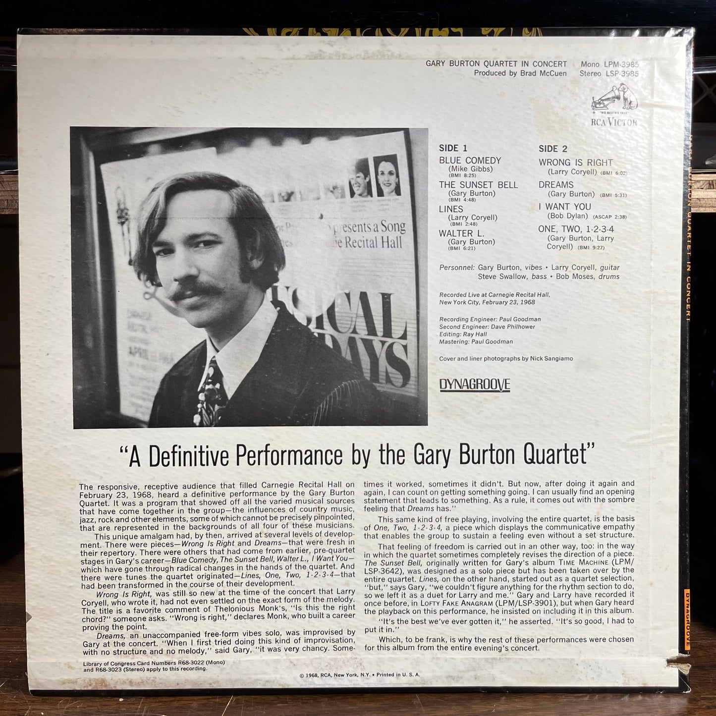 Gary Burton Quartet In Concert (VINYL) | Near Mint- (NM-) Excellent+ (EX+) Get Cheap Vinyl