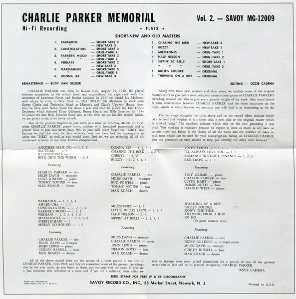 Charlie Parker Memorial Vol. 2 (CD) | Near Mint (NM or M-) Good Plus (G+) Get Cheap Vinyl
