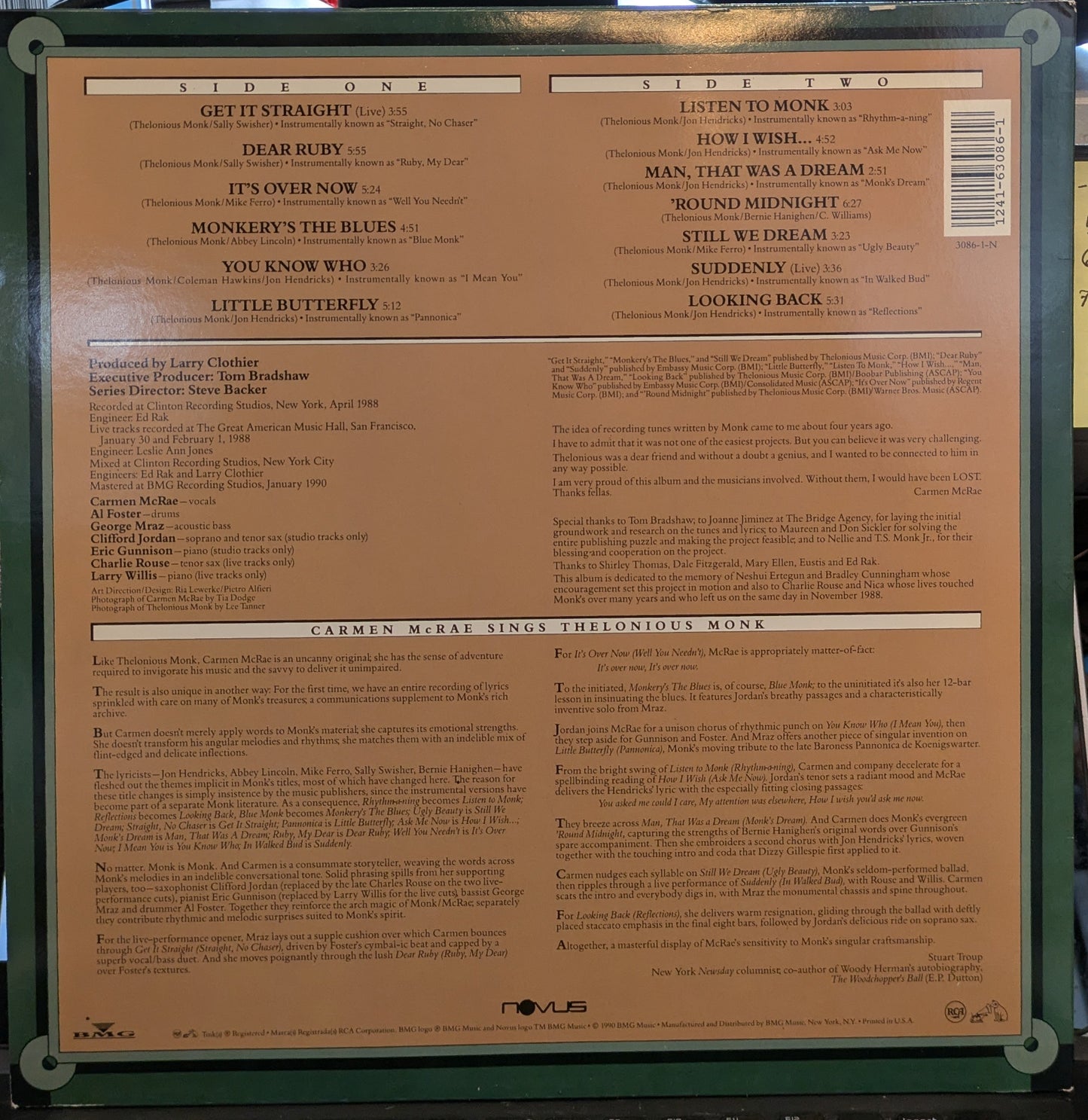 Carmen Sings Monk (VINYL) | Near Mint (NM) Near Mint (NM) Get Cheap Vinyl