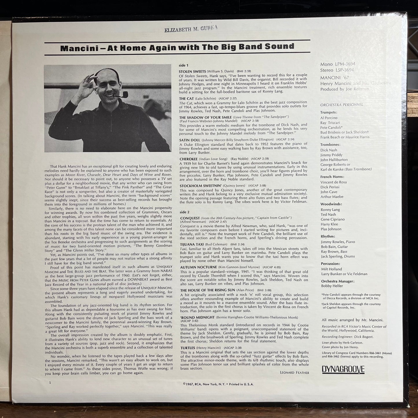 Mancini '67 (The Big Band Sound Of Henry Mancini) (VINYL) | Near Mint (NM) Near Mint (NM) Get Cheap Vinyl