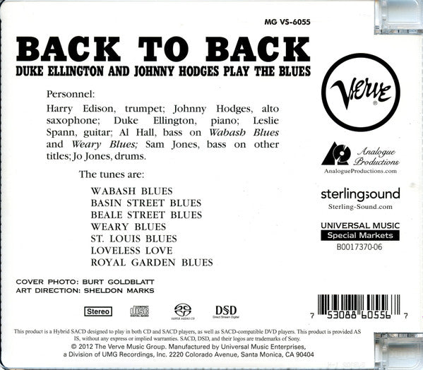 Back To Back (Duke Ellington And Johnny Hodges Play The Blues) (SACD) | Near Mint (NM) Near Mint (NM) Get Cheap Vinyl