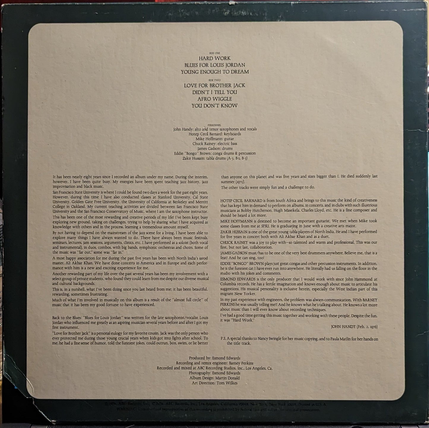 Hard Work *TERRE HAUTE/PROMO* | Near Mint (NM) Excellent (EX) Get Cheap Vinyl