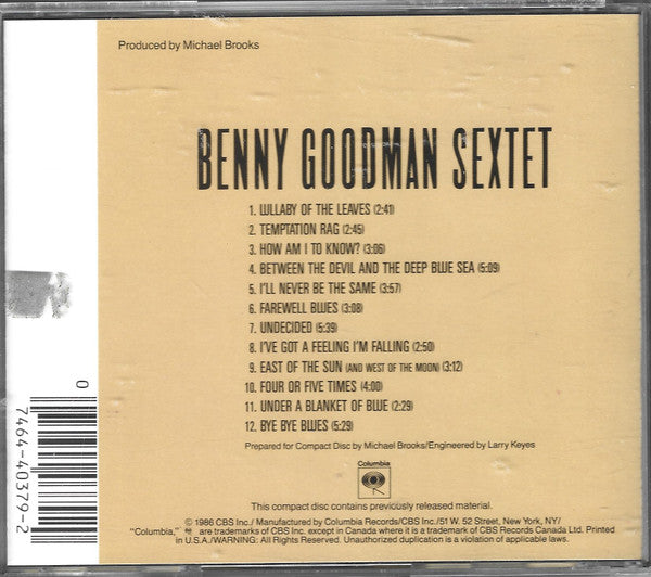 Benny Goodman Sextet (CD) | Near Mint (NM) Near Mint (NM) Get Cheap Vinyl