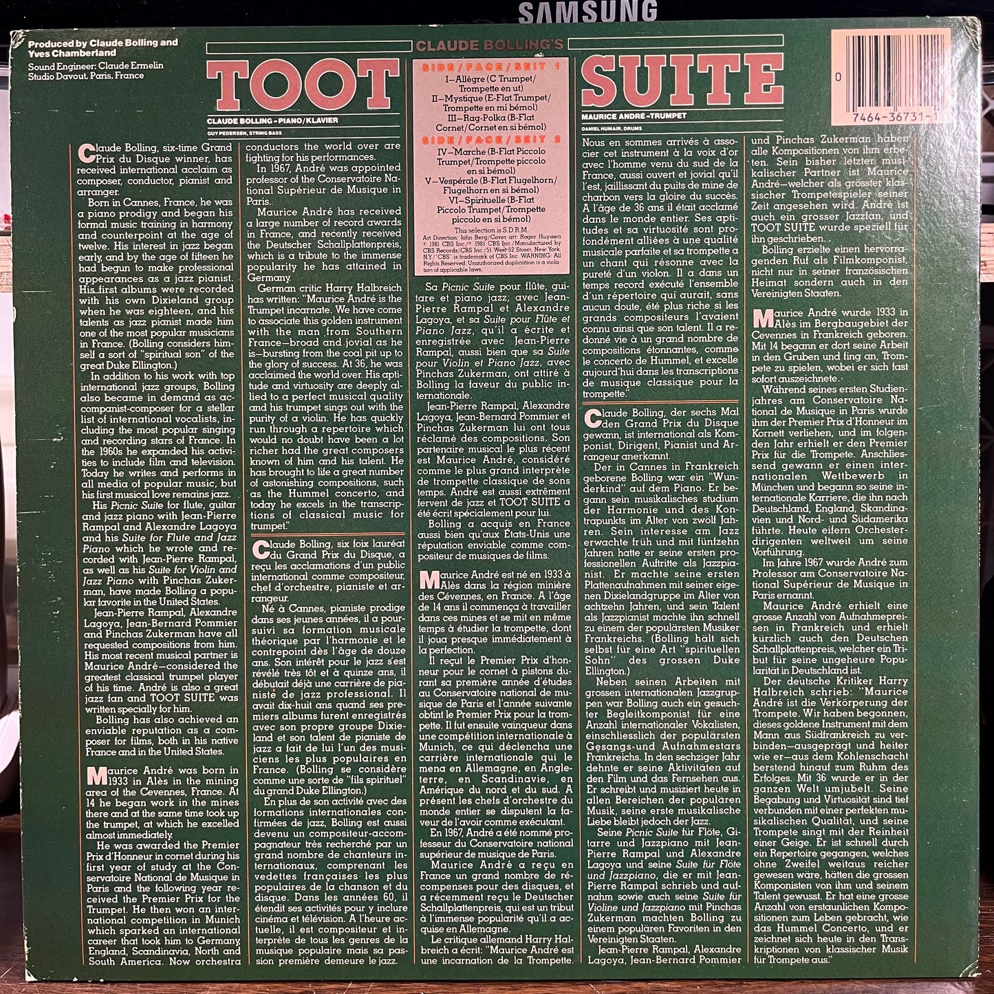 Bolling: Toot Suite (LP) | Near Mint (NM) Excellent+ (EX+) Get Cheap Vinyl