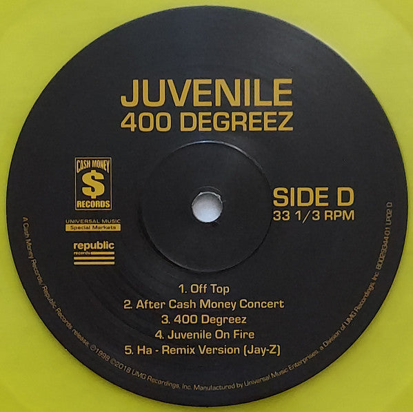 Juvenile (2) 400 Degreez Cash Money Records, Universal Music Special Markets, Republic Records 2xLP, Album, Club, Ltd, RE, RP, Yel Mint (M) Mint (M) Get Cheap Vinyl