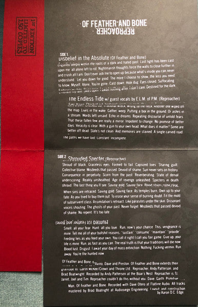 Of Feather And Bone / Reproacher Split (RED VINYL 7") | Mint (M) Mint (M) Get Cheap Vinyl