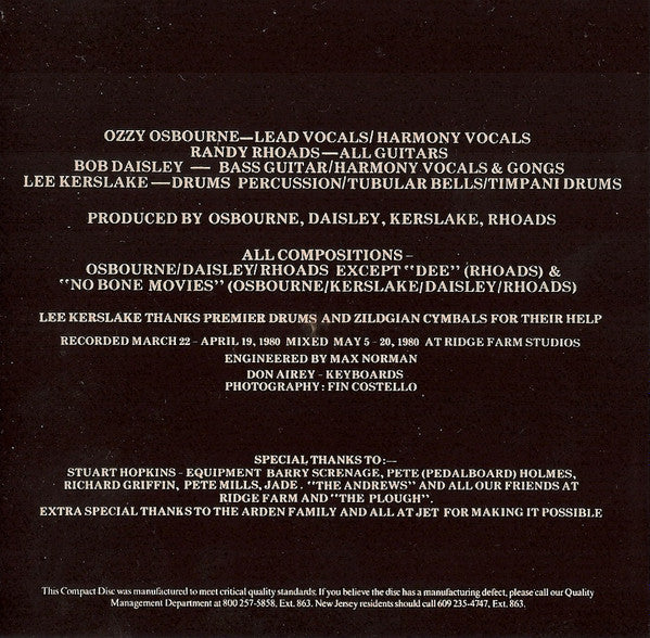 Blizzard Of Ozz (CD) | Near Mint (NM or M-) Near Mint- (NM-) Get Cheap Vinyl