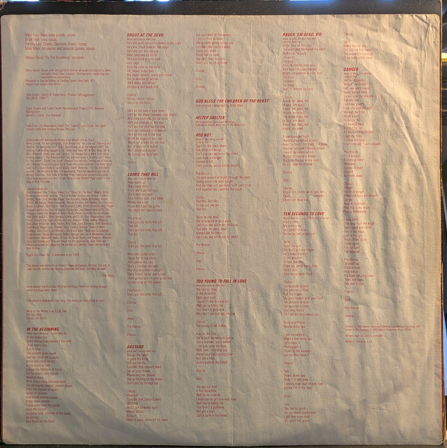Shout At The Devil (VINYL) | Very Good Plus (VG+) Very Good (VG) Get Cheap Vinyl