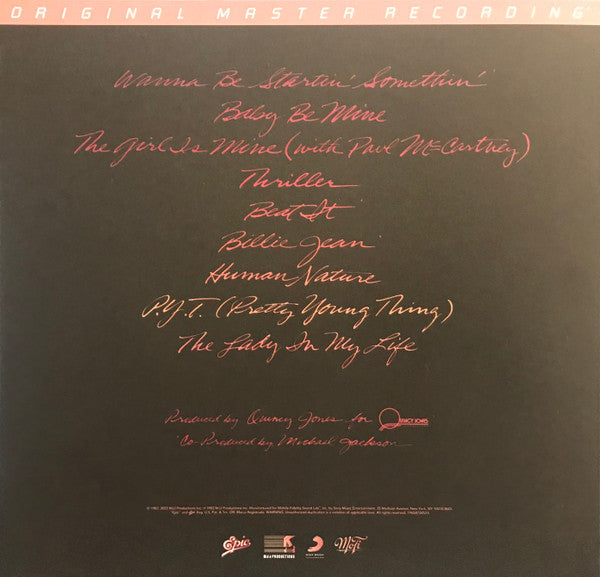 Michael Jackson Thriller Mobile Fidelity Sound Lab, Epic, MJJ Productions LP, Album, Ltd, Num, RE, RM, S/Edition, 180 Mint (M) Mint (M) Get Cheap Vinyl