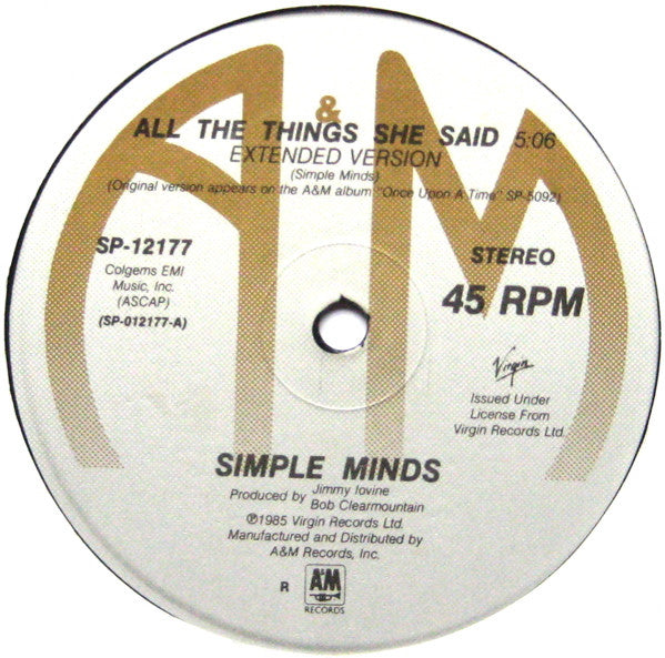All The Things She Said / Don't You (Forget About Me) Live (VINYL) | Excellent (EX) Near Mint (NM) Get Cheap Vinyl