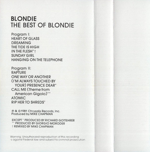 The Best Of Blondie (CASSETTE) | Very Good Plus (VG+) Near Mint (NM) Get Cheap Vinyl