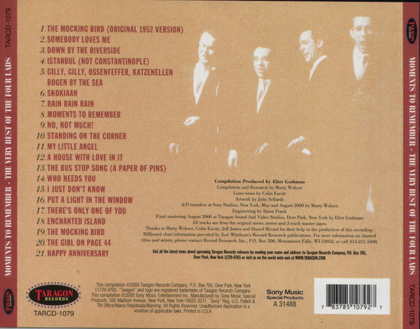 Moments To Remember - The Very Best Of The Four Lads *CD* | Mint (M) Mint (M) Get Cheap Vinyl