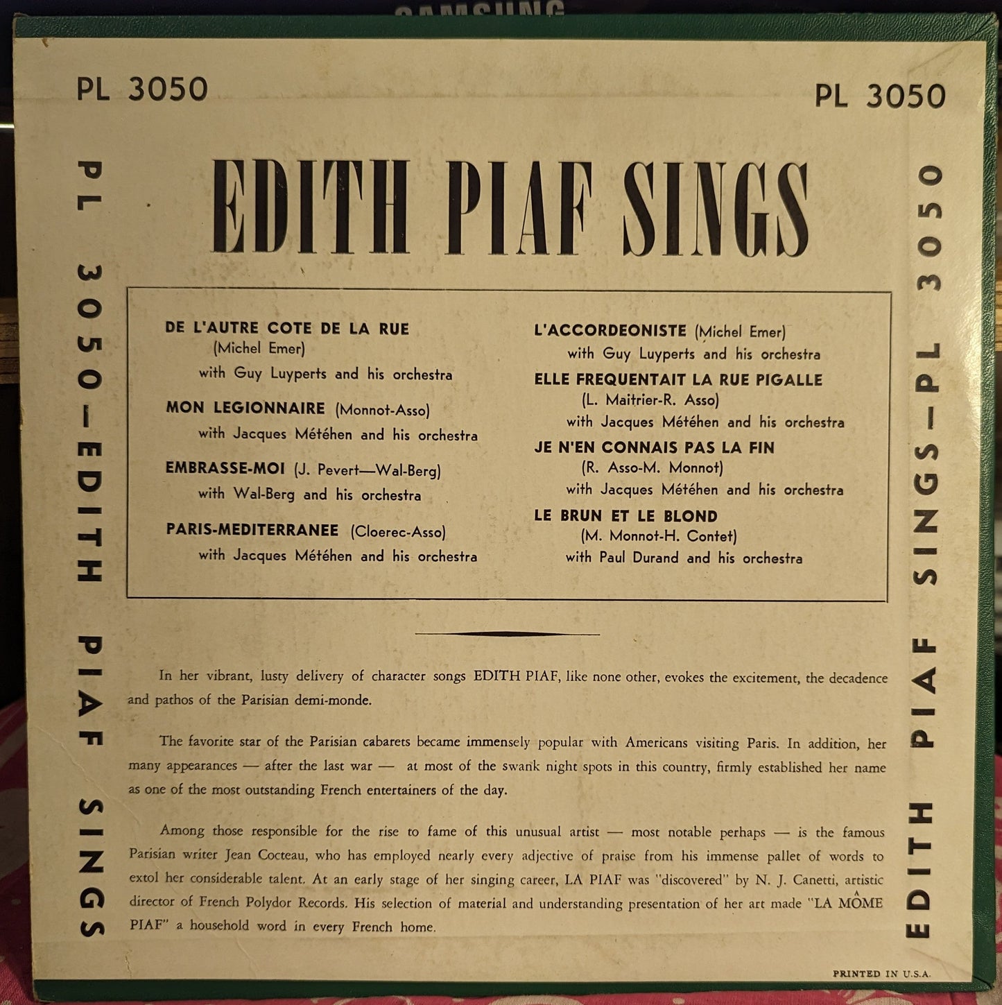 Edith Piaf Sings | Very Good (VG) Excellent (EX) Get Cheap Vinyl