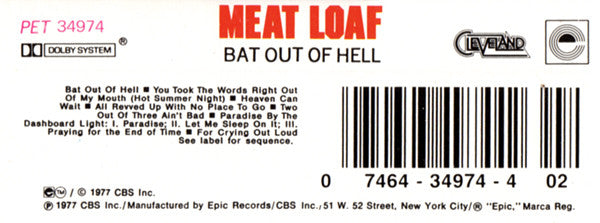 Bat Out Of Hell (CASSETTE) | Near Mint (NM) Near Mint (NM) Get Cheap Vinyl