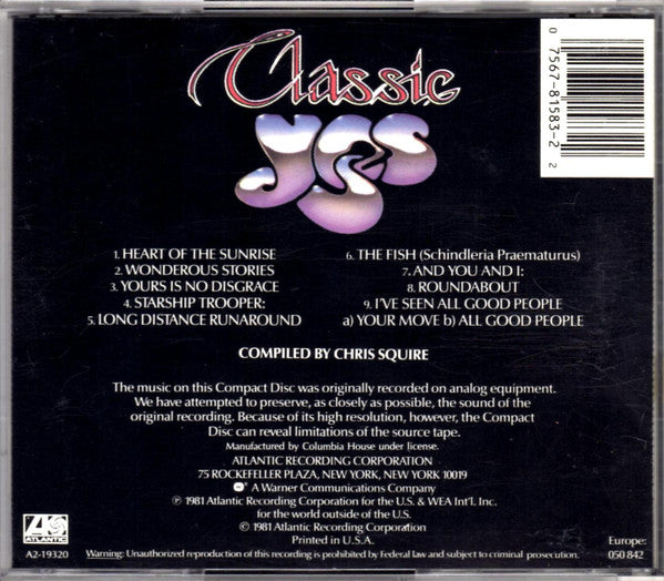 Classic Yes (CD) | Near Mint (NM) Excellent (EX) Get Cheap Vinyl