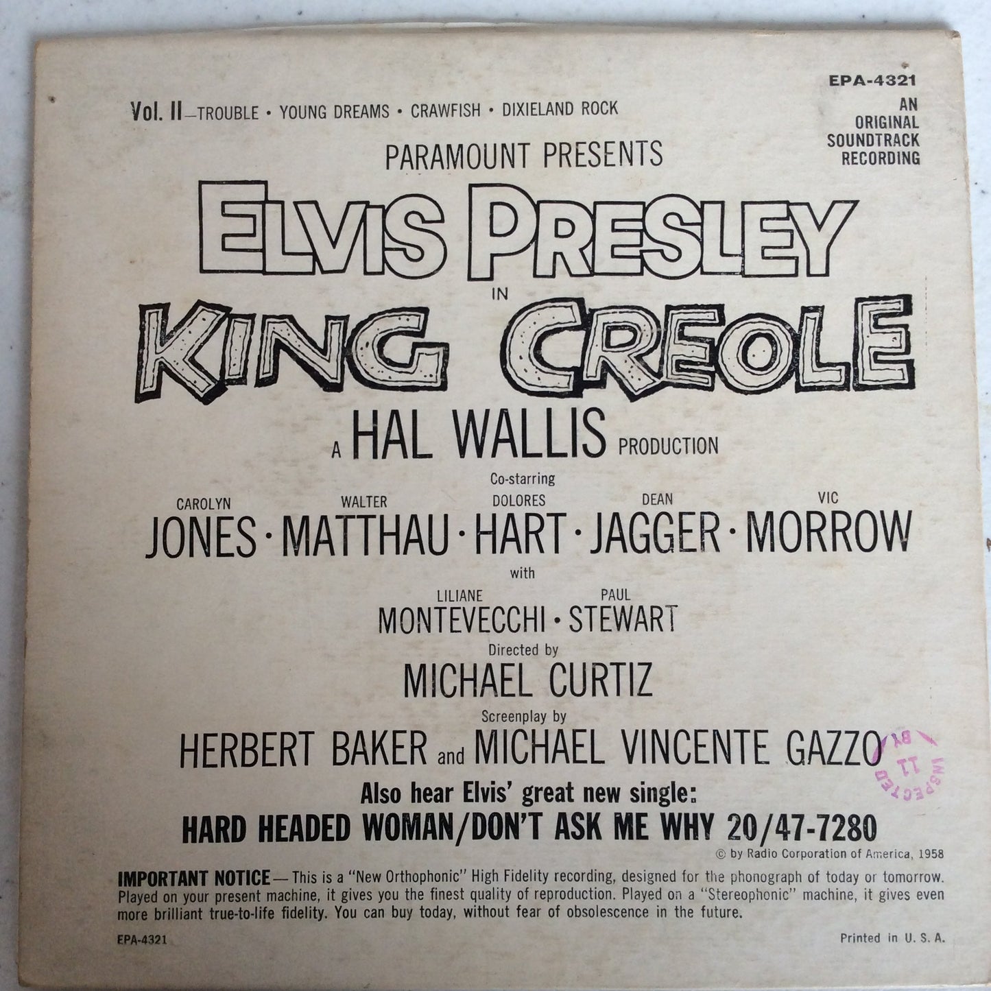 King Creole Vol.2 (7" VINYL) | Very Good (VG) Very Good Plus (VG+) Get Cheap Vinyl
