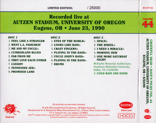 Dave's Picks, Volume 44 (3xCD)(Autzen Stadium, U. Of Oregon, Eugene, OR • 6/23/90) | Mint (M) Near Mint (NM) Get Cheap Vinyl