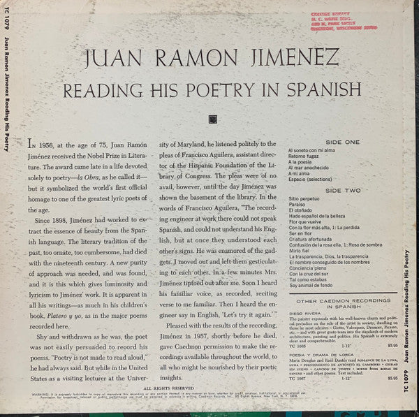 Reading His Poetry In Spanish | Excellent (EX) Near Mint (NM) Get Cheap Vinyl