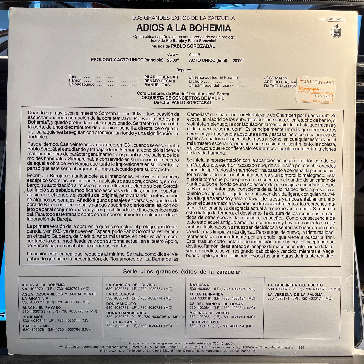 Adios A La Bohemia | Excellent (EX) Near Mint (NM) Get Cheap Vinyl